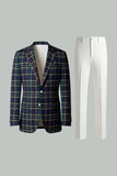 Blauw Groen Raster Revers 2-delige Heren Prom Suits
