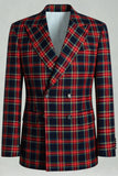Zwart Rood Grid Peak Revers Double Breasted 2-delige heren galapakken