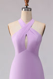 Halter A Line Lila Chiffon Chiffon lange bruidsmeisjesjurk
