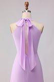 Halter A Line Lila Chiffon Chiffon lange bruidsmeisjesjurk
