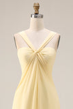 Citroen Sorbet A Line Chiffon Convertible Lange Bruidsmeisjesjurk met split