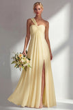Citroen Sorbet A Line Chiffon Convertible Lange Bruidsmeisjesjurk met split