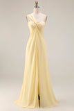Citroen Sorbet A Line Chiffon Convertible Lange Bruidsmeisjesjurk met split