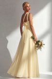 Citroen Sorbet A Line Chiffon Convertible Lange Bruidsmeisjesjurk met split