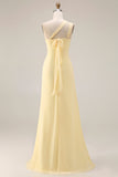 Citroen Sorbet A Line Chiffon Convertible Lange Bruidsmeisjesjurk met split