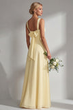 Citroen Sorbet A Line Chiffon Convertible Lange Bruidsmeisjesjurk met split