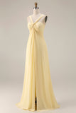 Citroen Sorbet A Line Chiffon Convertible Lange Bruidsmeisjesjurk met split