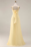 Citroen Sorbet A Line Chiffon Convertible Lange Bruidsmeisjesjurk met split