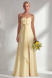 Citroen Sorbet A Line Chiffon Convertible Lange Bruidsmeisjesjurk met split