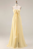 Citroen Sorbet A Line Chiffon Convertible Lange Bruidsmeisjesjurk met split