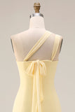 Citroen Sorbet A Line Chiffon Convertible Lange Bruidsmeisjesjurk met split