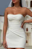 Witte Bodycon strapless gerimpelde korte trouwjurk