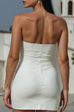 Witte Bodycon strapless gerimpelde korte trouwjurk