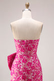 Fuchsia bloemen strapless zeemeermin lange galajurk met split