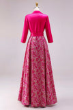 Fuchsia Floral A-lijn satijn lange moeder van de bruid jurk met strikknoop
