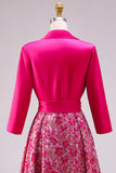 Fuchsia Floral A-lijn satijn lange moeder van de bruid jurk met strikknoop
