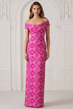 Fuchsia Off the Shoulder Bloemenschede Lange Moeder van de Bruid Jurk