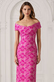 Fuchsia Off the Shoulder Bloemenschede Lange Moeder van de Bruid Jurk