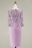 Lichtblauwe Bateau Neck Bodycon geappliqueerde midi Mother of the Bride jurk met 3/4 mouwen