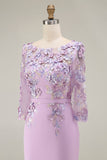 Lichtblauwe Bateau Neck Bodycon geappliqueerde midi Mother of the Bride jurk met 3/4 mouwen