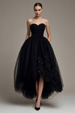 Strapless A Line Tule Zwarte High-Low Black Tie Jurk