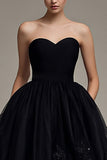 Strapless A Line Tule Zwarte High-Low Black Tie Jurk