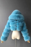 Koninklijk blauwe nepbont verdikte vrouwenjas