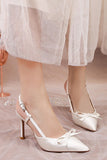 Elegante ivoorpuntige stiletto's hoge hakken trouwschoenen met strik