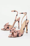 Witte zwarte polkadots open teen stiletto's hoge hakken met strik