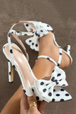Witte zwarte polkadots open teen stiletto's hoge hakken met strik