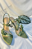 Groene enkelband open teen transparante hoge hakken met 3D-bloem