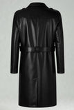 Zwarte lange herenjas met inkepende revers en lange trenchcoat