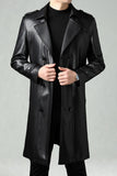 Zwarte lange herenjas met inkepende revers en lange trenchcoat