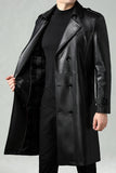 Zwarte lange herenjas met inkepende revers en lange trenchcoat
