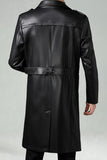Zwarte lange herenjas met inkepende revers en lange trenchcoat
