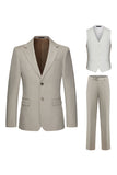 Khaki genotched revers 3-delige herenpakken