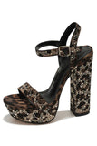Open teen koffie luipaardprint Chunky Prom High Heels Pumps met strassstenen