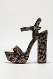 Open teen koffie luipaardprint Chunky Prom High Heels Pumps met strassstenen