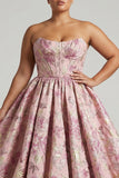 Prinsessenroze bloemen strapless korset lange jurk met een gala in plusmaat met kant op de rug