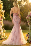 Sweetheart Blush zeemeermin geborduurde lange galajurk met halsdoek