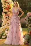 Blush A Line V-hals lange galajurk zonder rug met pailletten