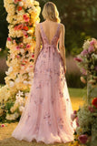 Blush A Line V-hals lange galajurk zonder rug met pailletten