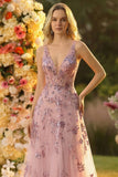 Blush A Line V-hals lange galajurk zonder rug met pailletten