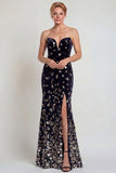 Glitterende zwarte zilveren strapless zeemeermin Moeder van de Bruid jurk met pailletten