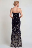 Glitterende zwarte zilveren strapless zeemeermin Moeder van de Bruid jurk met pailletten