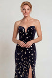 Glitterende zwarte zilveren strapless zeemeermin Moeder van de Bruid jurk met pailletten