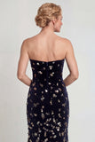 Glitterende zwarte zilveren strapless zeemeermin Moeder van de Bruid jurk met pailletten