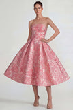 Blush Jacquard strapless A-lijn midi jurk