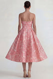 Blush Jacquard strapless A-lijn midi jurk