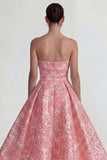 Blush Jacquard strapless A-lijn midi jurk
